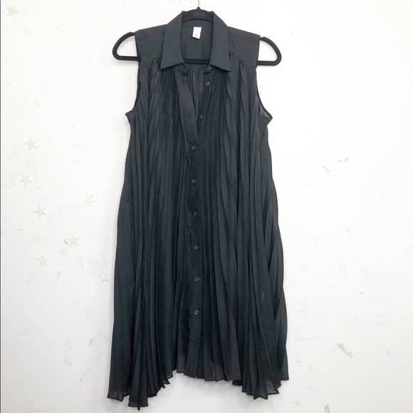 ANGELA black pleated button-down shirt dress - Picture 5 of 8